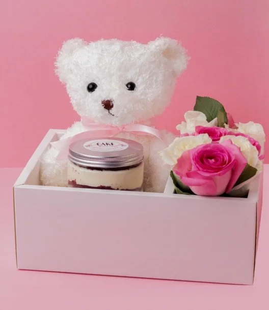 Teddy Bear & Cake Jar with Roses Mother's Day Bundle by Cake Social
