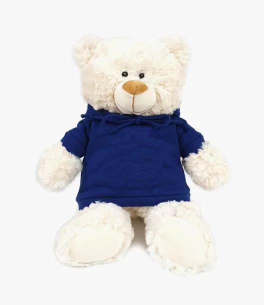 Cream Teddy with Blue Hoodie 38cm by Fay Lawson