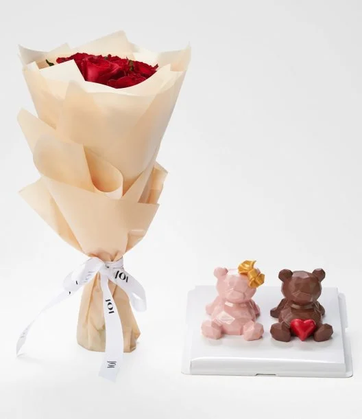 Twin Love Chocolate Bear & Roses Gift Bundle by NJD