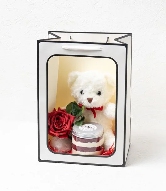Valentine Teddy Bear with Cake Jar by Cake Social
