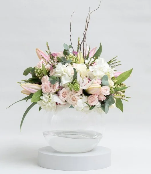 White Bowl of Hydrangea Flower Arrangement