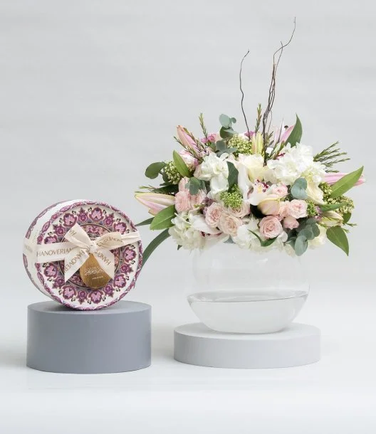 White Bowl of Hydrangea Flower Arrangement & Brand Mix by Hanoverian Bundle