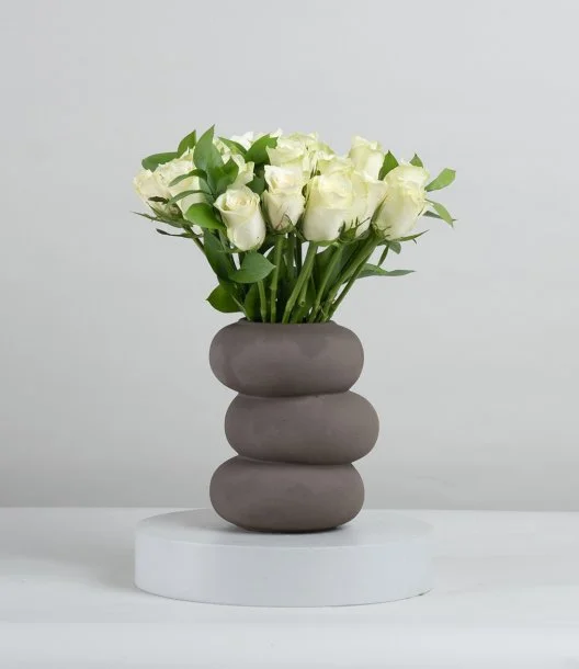 White Roses Unique Vase Flower Arrangement
