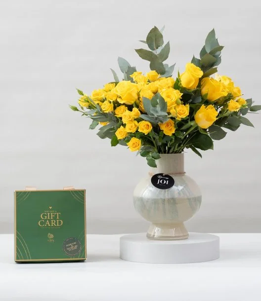 Yellow Roses Flower Arrangement & Hand Cleaning with Color Gift Card by SBS Spa Bundle