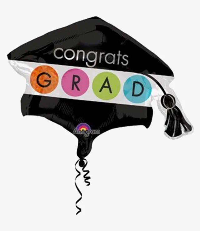 بالون هيليوم بشكل قبعة تخرج سوداء "مبروك التخرج" 