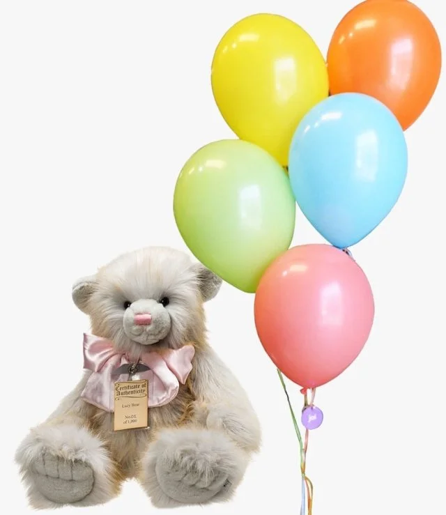 Silver Tag Lucy Bear & Rainbow Surprise Balloons