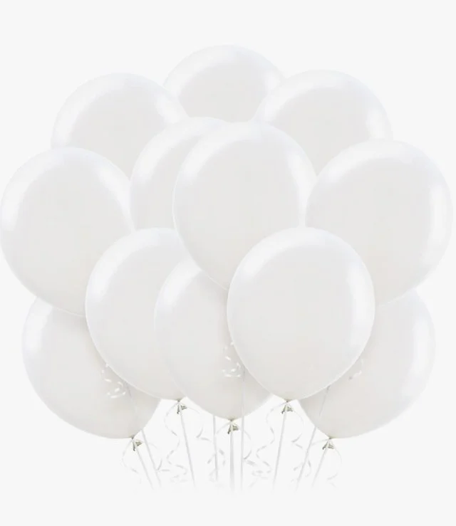 12 White Helium Latex Balloons 