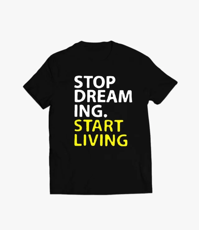 Men's Black Printed T-shirt with Writing Stop Dreaming