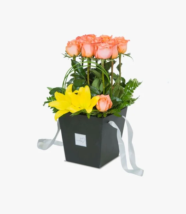 Box of Orange Roses and Lilies