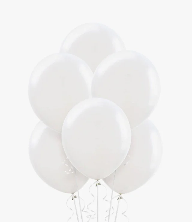 6 White Helium Latex Balloons 