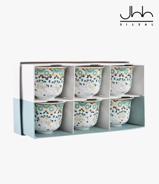 Gift Box of 6 Mirrors Arabic Coffee Cups - Emerald By Silsal*