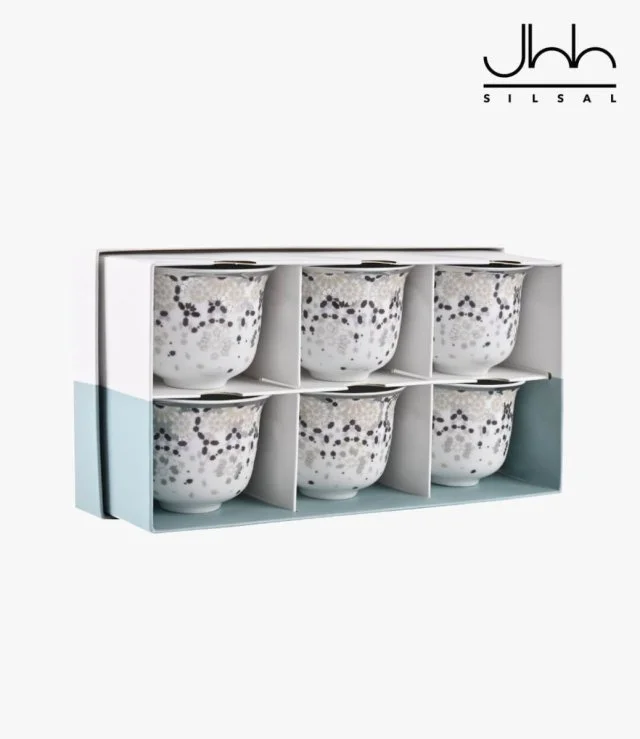 Gift Box of 6 Mirrors Arabic Coffee Cups - Silver