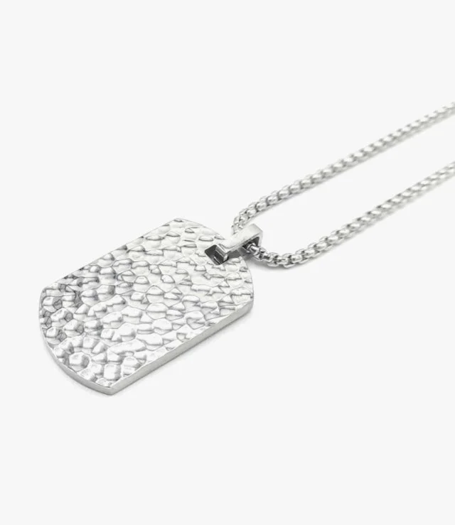 Hammered Tag Necklace Stainless Steel