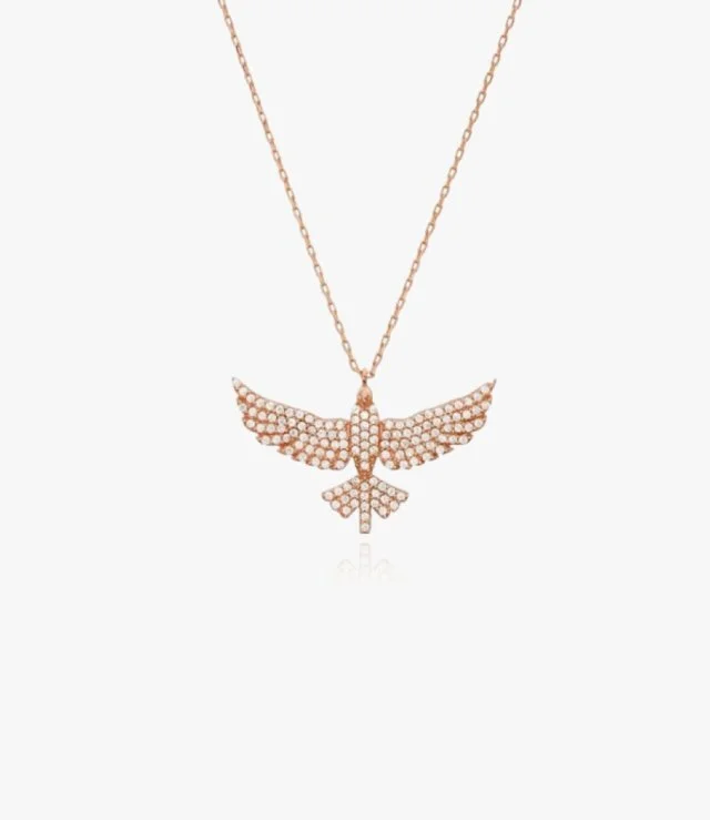 Gold-Plated Flying Eagle Necklace Studded With Clear Zircon - Rose Gold by NAFEES