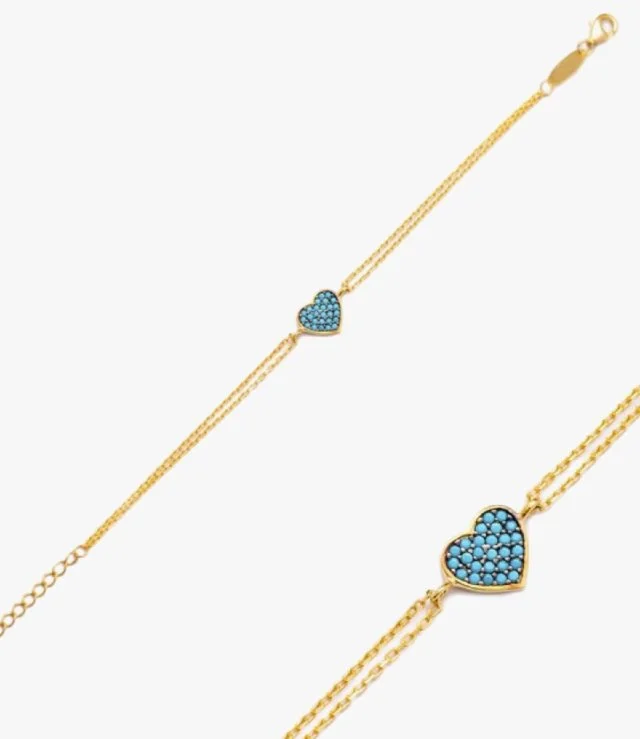 Gold-Plated Heart-Shaped Bracelet Paved With Blue Zircon by NAFEES