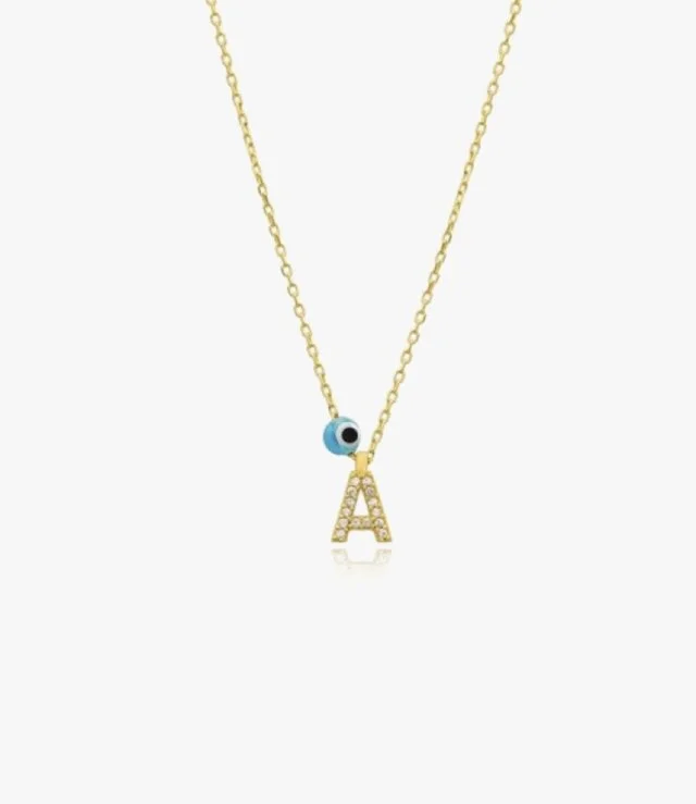 Letter A Necklace With Blue Bead by NAFEES