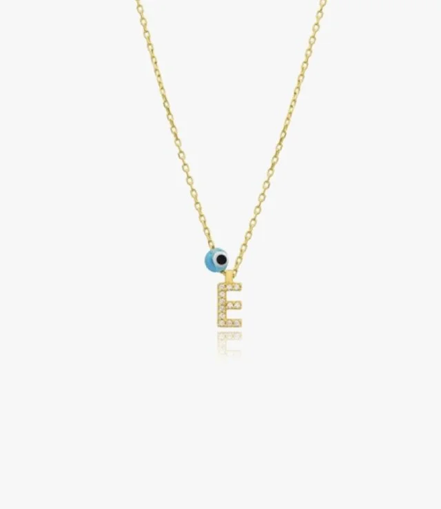 Letter E and Blue Bead Necklace by NAFEES