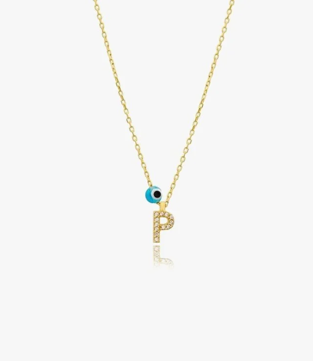 Letter P Necklace With Blue Bead by NAFEES