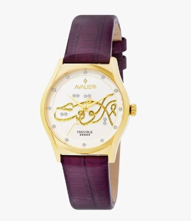 Avalieri Prestige Women's Leather Strap White Dial Quartz Watch