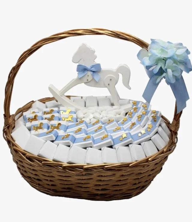 Baby Boy Carousel Horse Decorated Chocolate Basket By Le Chocolatier