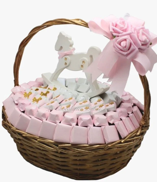 Baby Girl Carousel Horse Decorated Chocolate Basket By Le Chocolatier
