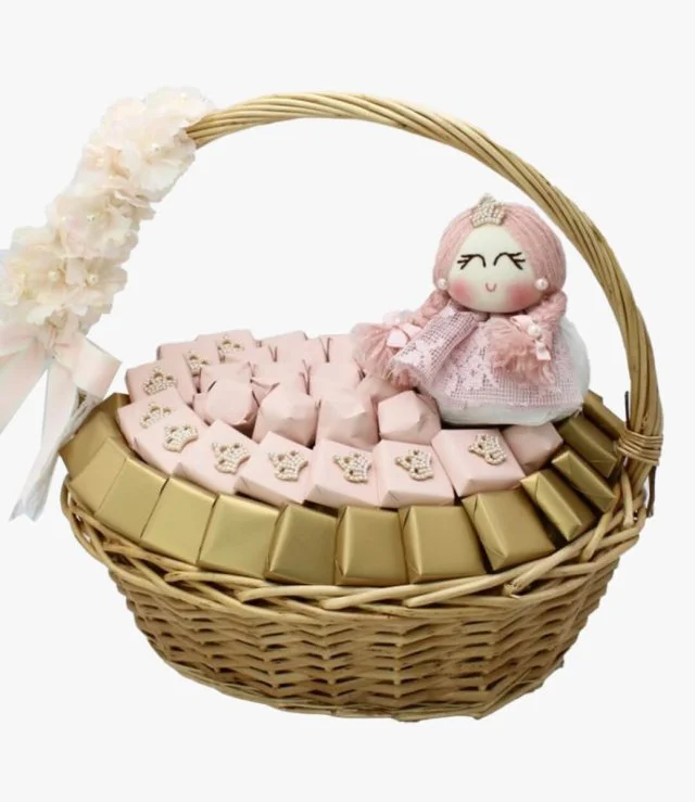 Baby Girl Stars Decorated Chocolate Basket By Le Chocolatier