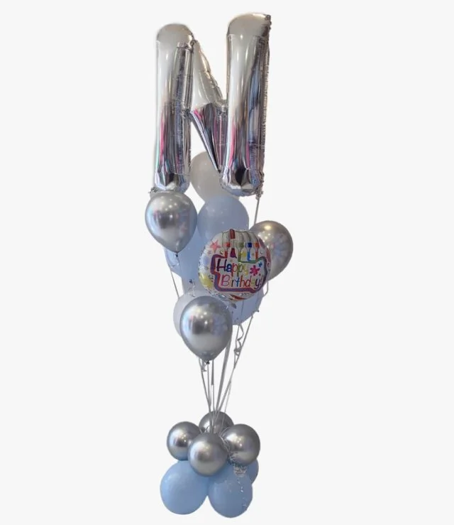 Birthday Letter Balloon Arrangement - Blue and Silver Theme