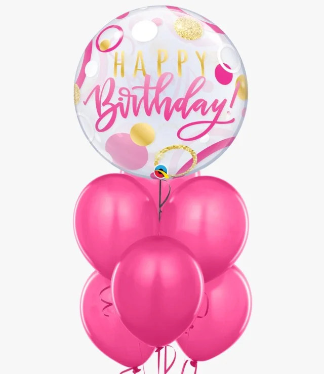 Birthday Pink & Gold Dots Bubble Balloon Bundle