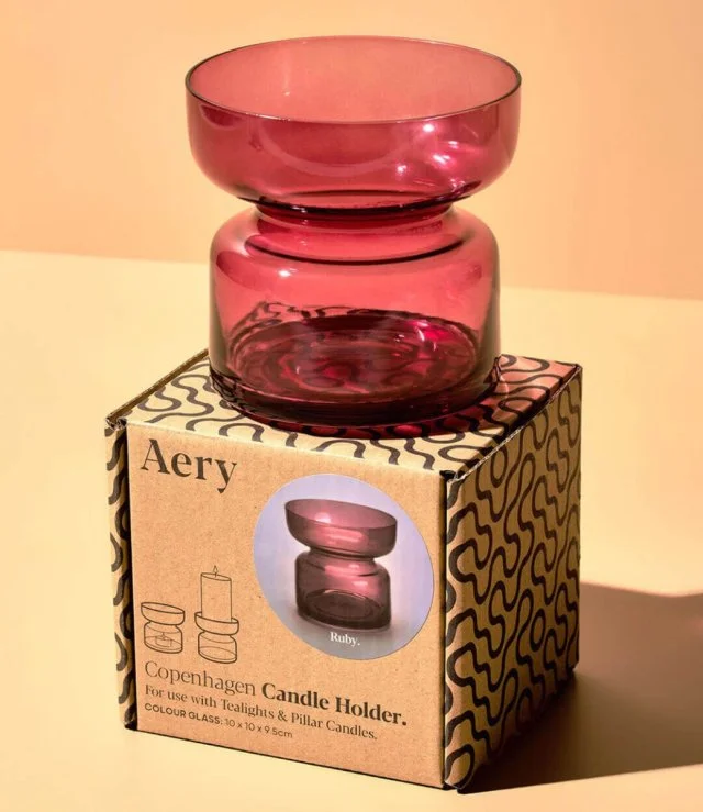 Copenhagen Tea Light Holder - Ruby Glass