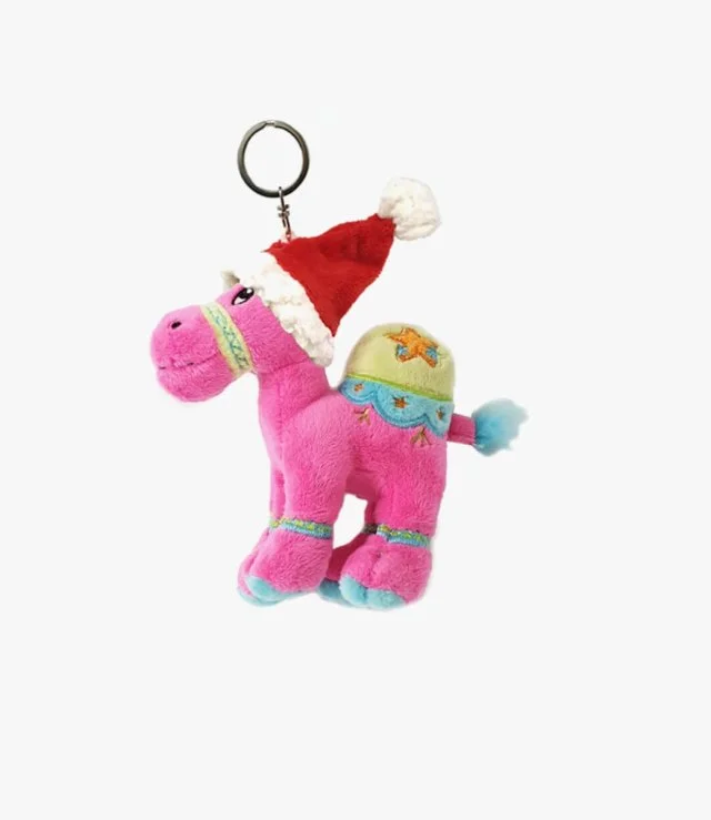 Dark Pink Camel Keyring With Santa Hat 12Cm By Fay Lawson