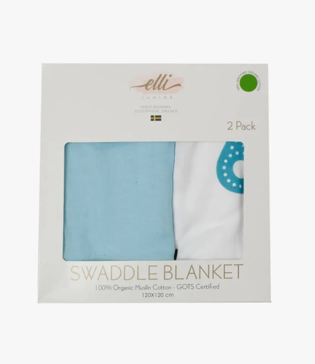 Set of 2, 100% Organic cotton blankets (milestone + sky blue) by Elli Junior