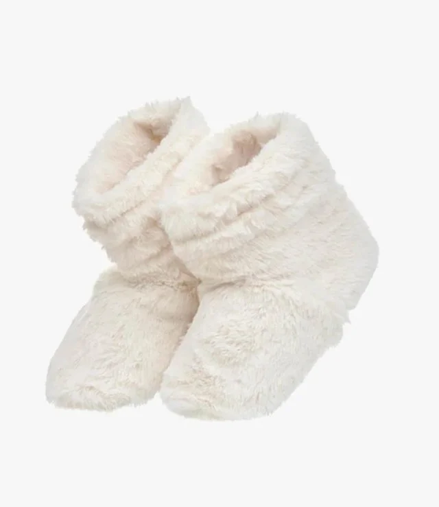 Faux Fur Heatable Slipper Boots - Cream By Aroma Home
