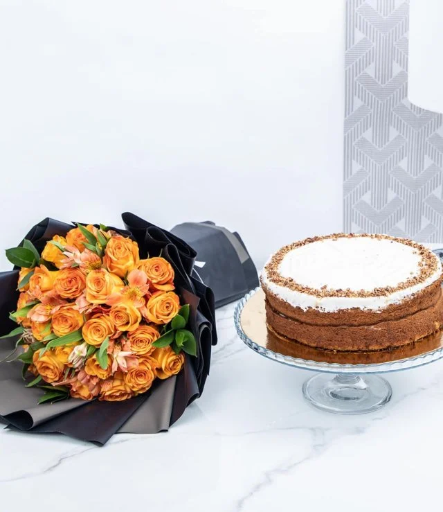Flowers Special Bundle With Banoffee Cake By Helen's Bakery