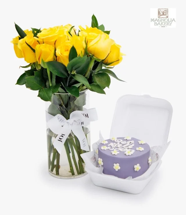 Get Well Soon Lunch Box Cake And Yellow Roses Flowers Bundle