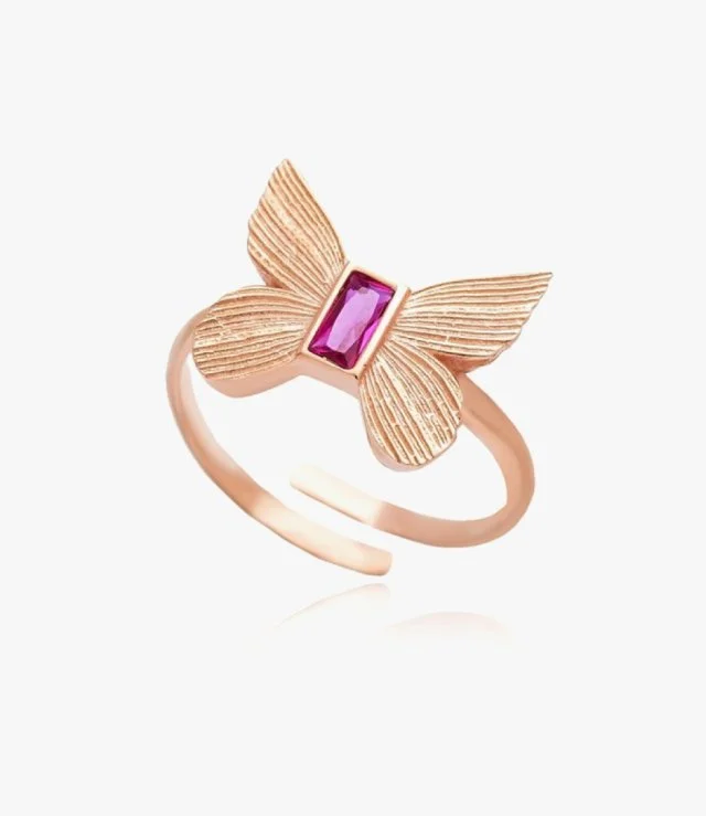 Butterfly Wings Ring Inlaid With Violet Pure Gemstone And Gold Plated