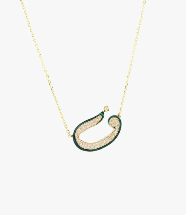 Green Arabic Letter F Necklace by Nafees