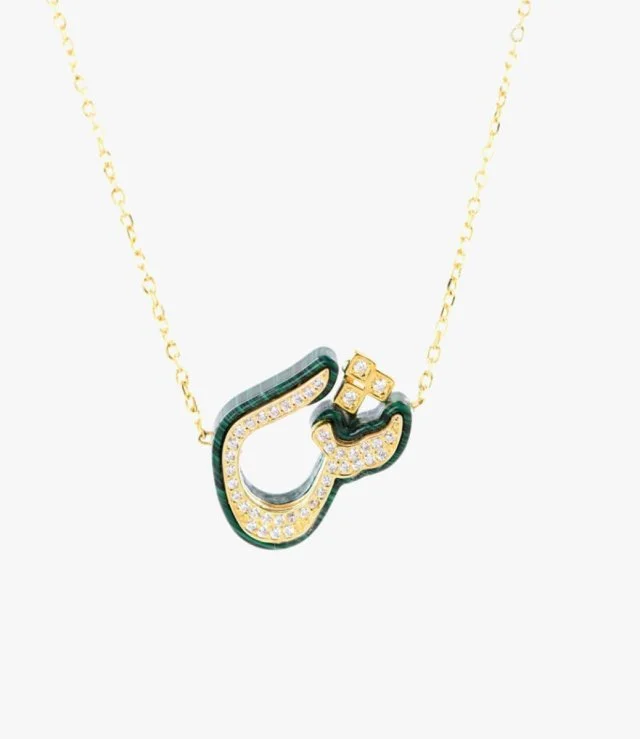 Green Arabic Letter SH Necklace by Nafees
