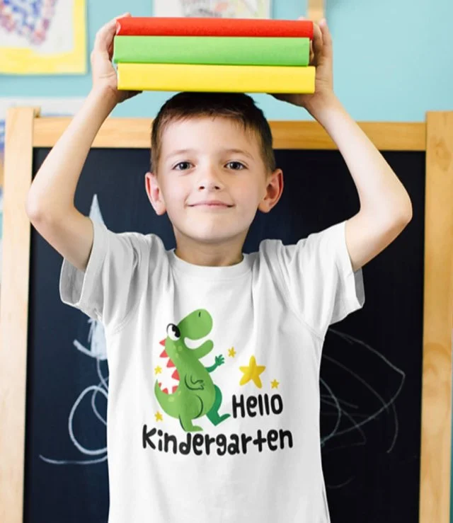 hello kindergarten tshirt dinosaur design