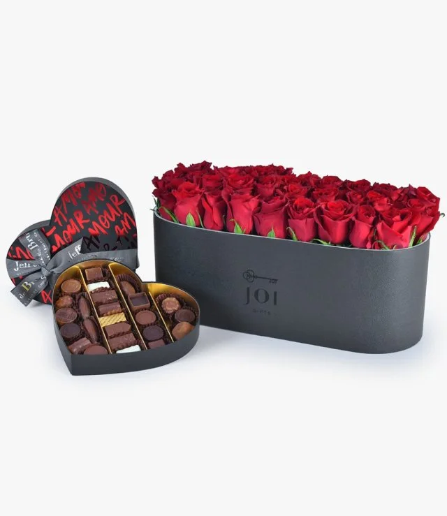 Leather Box of Red Roses with Red Heart- Large by Jeff de Bruge