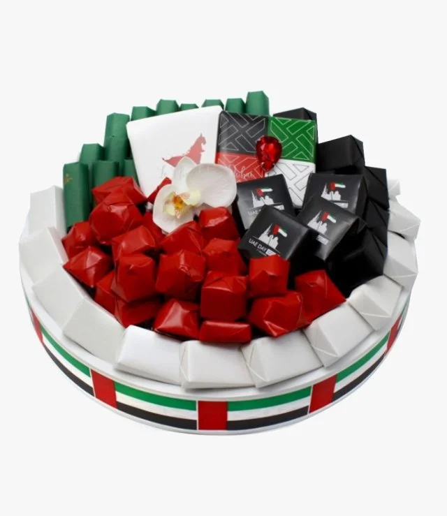 Leather UAE Day Decorated Chocolate Tray By Le Chocolatier