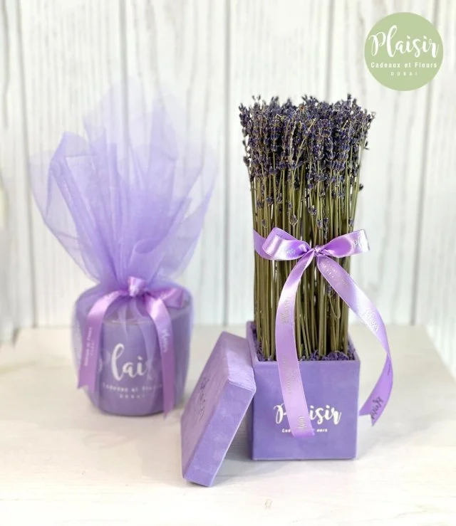 Lilac Lavender Square and Candle Giftset By Plaisir