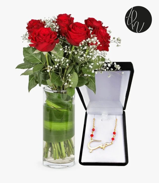 LOVE Necklace and Red Roses Bundle