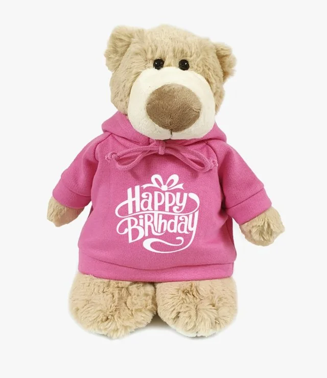 Mascot Bear with Birthday Pink Hoodie by Fay Lawson