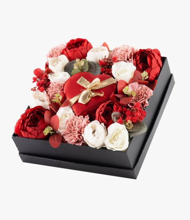 Metallica Red Heart Box Small by Bateel Artificial Flowers Gift Box