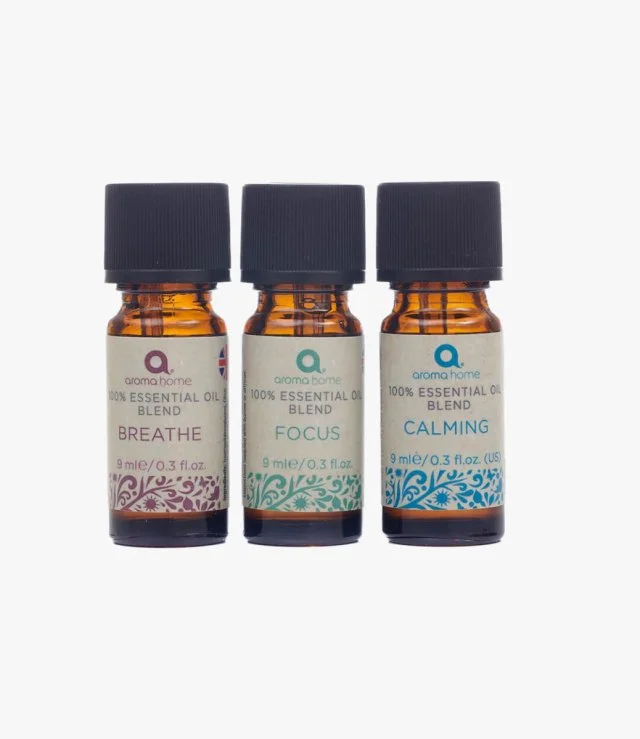 Mindfullness 3 X 9ml 100% Essential Oils, (Breathe, Focus, Calming) By Aroma Home