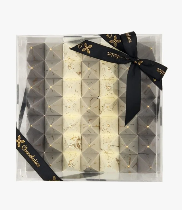 Mixed Chocolate Pyramid Acrylic Grey Box by Chocolatier