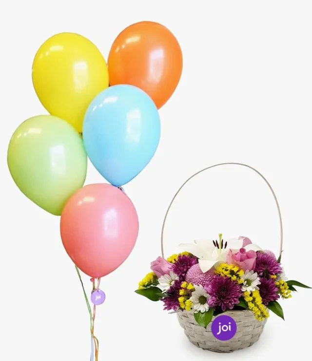 Flower Basket & Balloons Bundle