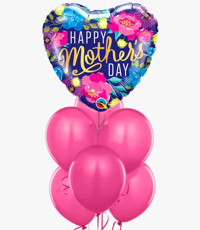Mother's Day Colorful Peonies Heart Pink Balloon Bundle