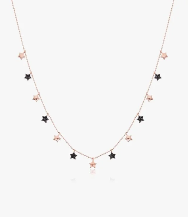 Silver Necklace With Sparkling Star Pendant in Black and Rose Gold by NAFEES