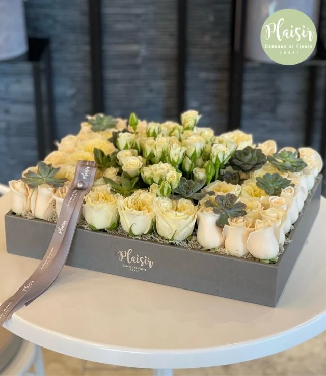 Neutral Rose and Succulent Tray By Plaisir